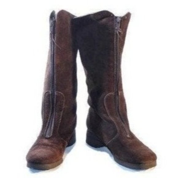 Vintage Boots Women's Size 9 NARROW Brown Leather Faux Fur Boho Hippie Campus - Picture 2 of 10